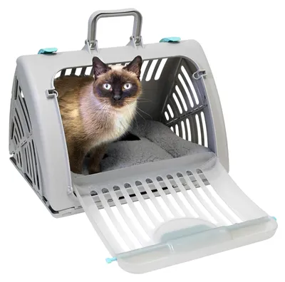 Imagen del producto de Transportador plegable para gatos, cama impermeable, plástico, color gris, para viajes
