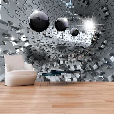 Produktbild von Fototapete selbstklebend 3d Effekt 343x256 cm Tapete Wandtapete Wandbilder Klebefolie Dekofolie Tapetenfolie Wand Dekoration Wohnzimmer - Puzzle Kugeln Tunnel Geometrisch a-A-0190-a-c