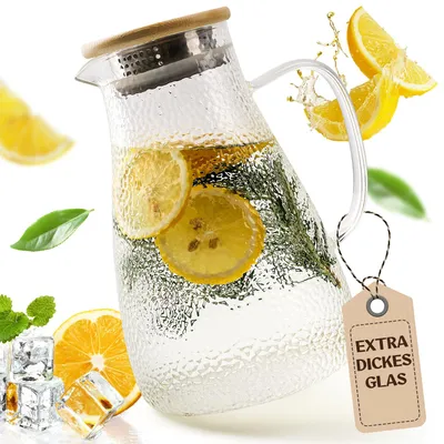 Glaskaraffe mit Bambusdeckel, 1,9 Liter, Borosilikatglas