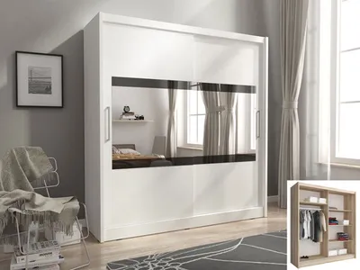 Produktbild von Schiebetürenschrank Kleiderschrank Schlafzimmer Spiegel weiß 180 cm