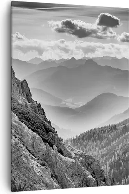 Produktbild von Bild auf Leinwand - Leinwandbild - Einteilig - Schwarzweiß Landschaft Berge - 70x100cm - Wand Bild - Wanddeko - Wandbilder - Leinwanddruck - Wanddekoration - Leinwand bilder - Wandbild - PA70x100-4560