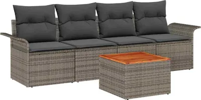 Productafbeelding van vidaXL Tuinset met 5 zitplaatsen, grijs, polyrotan