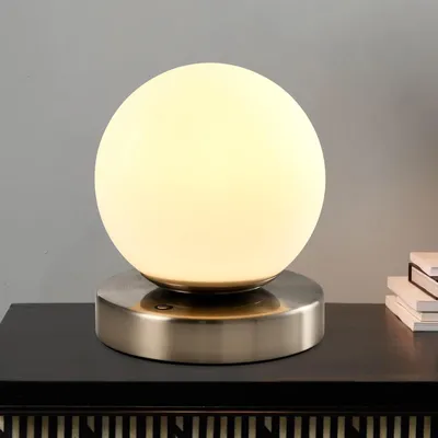 Produktbild von LQWELL Nachttischlampe , Tischleuchte 3 Dimmstufen USB Wiederaufladbar Touch Beistelltischlampe Leselampe Kugel Glas für Drinnen Schlafzimmer