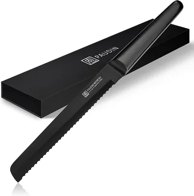 Produktbild von PAUDIN RC2 Profi Brotmesser 20 cm – Japanisches Design mit schwarzer Antihaft-Keramikbeschichtung, Hygienisch & Scharf für Brot, Gebäck, Obst & Gemüse