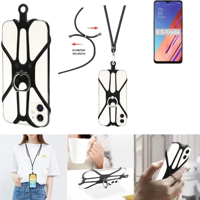 Produktbild von K-S-Trade 3in1 Handykette Handyband Handykordel Halsband Smartphone-Ring Handy-Ring kompatibel mit Oppo Reno3 Vitality Edition Fingerhalterung