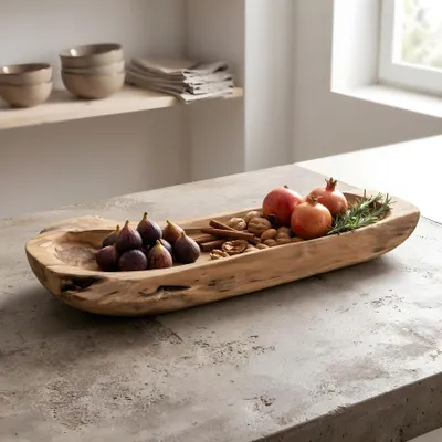 Produktbild von Teakholz Schale ca. L60cm Massiv Holz Obstschale Schüssel Holzschale Dekoschale Tischdeko Holzdeko Unikat