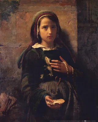 Produktbild von Emile Auguste Hublin Kunstdruck Bild - Junges Mädchen, eine Muschel und einen Rosenkranz haltend, 1872 (50 x 40 cm)