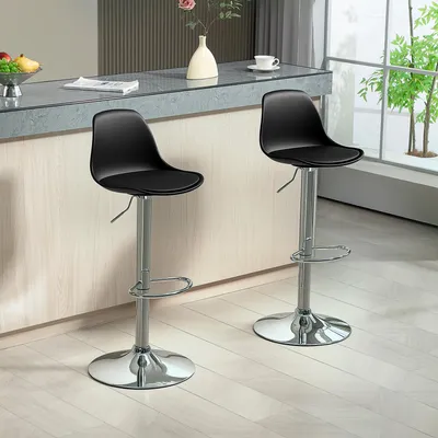 Image de Lot de 2 tabourets de bar réglables en hauteur et pivotants, tabourets de bar avec dossier, tabourets de comptoir en similicuir, noir | 82–104 cm | jusqu'à 120 kg | pied Ø 41 cm