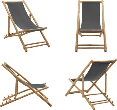 Obrázek produktu pro vidaXL Lehátko z bambusu a plátna tmavě šedé - Plážové lehátko - Zahradní lehátko - Zahradní židle