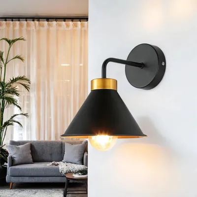 Produktbild von Wandleuchte innen Schwarz Gold Metall E27 Vintage Loft Wandlampe Küche Wohnzimmer Flur