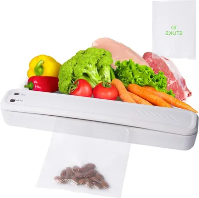 Immagine prodotto di Macchina per il confezionamento sottovuoto - Sigillatrice sottovuoto - Conservazione degli alimenti - Include sacchetti - 10 sacchetti - Colore nero