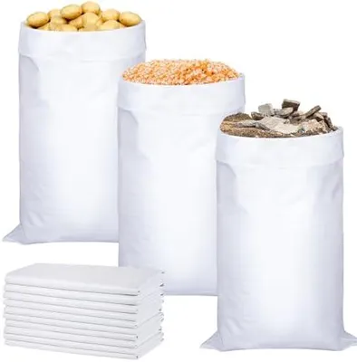 Produktbild von 65 x 105 cm Polypropylen Sack 10 Stück Weiße Gewebesäcke, 50kg Getreidesack Groß Lagersack für Futtermittel Baukies Getreide und Laub