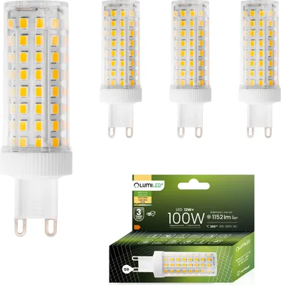 Produktbild von LUMILED LED Lampen G9 4er Set Leuchtmittel 12W (ersetzt 100W Glühlampe) 3000K Warmweiß 1152lm 360° Lichtwinkel 230V Glühbirnen kleine Birne Energiesparende kein Flackern SMD Lichtquelle