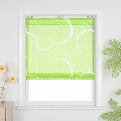 Produktbild von Joyswahl Raffrollo ohne Bohren Voile Raffgardinen mit Kreise Muster Modern Küche Fensterrollo mit Haken Wohnzimmer Transparent Grün BxH: 120x130 cm
