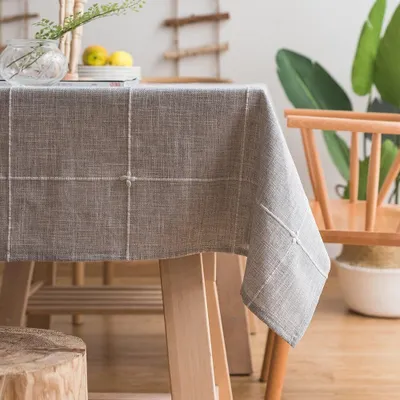 Produktbild von Tischdecke im Bauernhausstil, einfarbige Gitterstickerei, Tischdecke aus Baumwollleinen, knitterfrei, (rechteckig/länglich, 135 x 220 cm, grau)