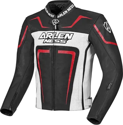 Immagine prodotto di Giacca in pelle da moto Arlen Ness Motegi, nero/bianco/rosso, 52
