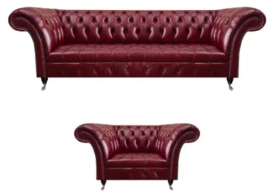 Immagine prodotto di Wohnzimmer Rotes Chesterfield Set Luxus Dreisitzer Couch Polstersessel