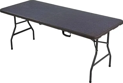 Image de Table de pique-nique et de brasserie pliable 180 cm – Avec 2 bancs pliants – Aspect rotin – Structure en acier – Pour 6 à 8 personnes – Pour le jardin, le camping et les événements