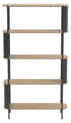 Produktbild von CALICOSY -  Hohes 5-Ebenen-Regal in Holzoptik mit schwarzen Metallseiten H174 cm - EKLO