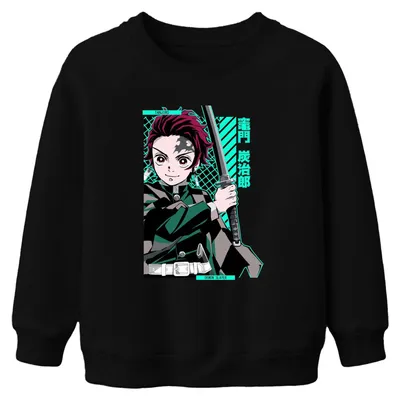 Produktbild von Tanjiro Demon Slayer Kamado Schwert Anime Manga Kinder Sweatshirt Pullover, Schwarz, 140