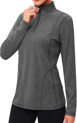 Productafbeelding van Thermisch sportshirt voor dames met lange mouwen en 1/4 ritssluiting, slim fit, donkergrijs