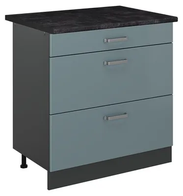 Productafbeelding van Keukenonderkast Vicco R-Line Blauw-grijs/Antraciet 80 cm met 3 laden antraciet werkblad, Model 72408