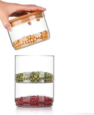Produktbild von Durchsichtiges Vorratsglas, Stapelbare Glasbehälter mit Versiegelten Bambusdeckeln, Lebensmittelbehälter Zum Servieren von Tee, Kaffee, Gewürzen, Süßigkeiten, Keksen(3 Etagen)