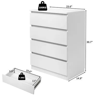 Zdjęcie produktu dla Komoda FCH z 4 szufladami, szafka z szufladami do salonu, 60 x 38 x 78 cm, biała