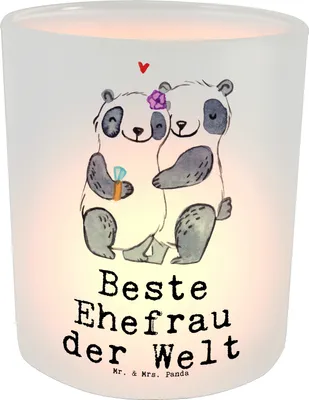 Produktbild von Mr. & Mrs. Panda Kerzenhalter Panda Beste Ehefrau der Welt - Transparent - Geschenk, Glas Windlicht, Terrasse, Teelichthalter, Frau, Lebensgefährtin, Freundin, aus