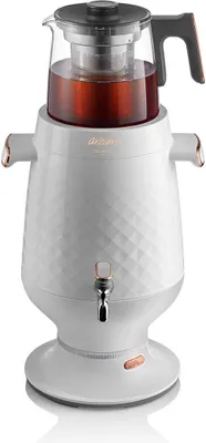 Image de Samovar Arzum Ehlikeyif blanc 3,5 L + 1,2 L, filtre inox et théière verre