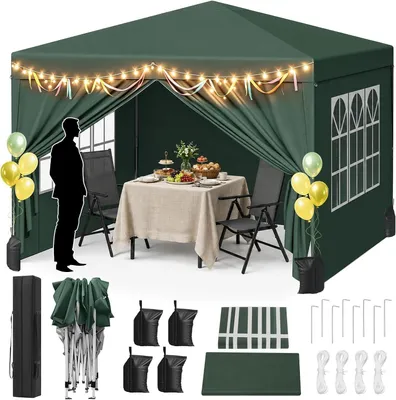 Produktbild von WOLTU Pavillon mit 4 Seitenteilen und 4 Sandsäcke, Faltpavillon 3x3m, höhenverstellbar, Grün