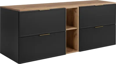 Immagine prodotto di Mobile da bagno, grigio scuro/rovere artigianale, maniglie dorate, 180 ( 2 x 80 + 20) x 46 x 57 cm