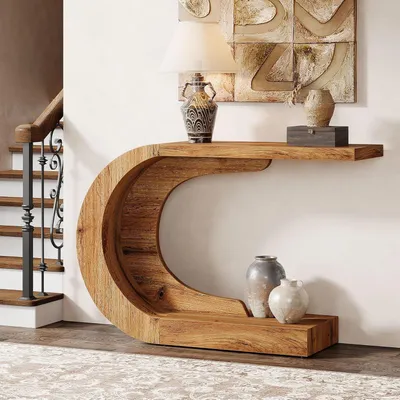 Immagine prodotto di Tavolino consolle a forma di C, in legno nero, dimensioni 110 x 35 x 75 cm