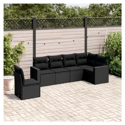 Produktbild von 6-teiliges Gartensofa-Set mit schwarzen Kissen aus Polyrattan, Outdoor-Sofas für den Garten, Gartenmöbel-Set für den Außenbereich