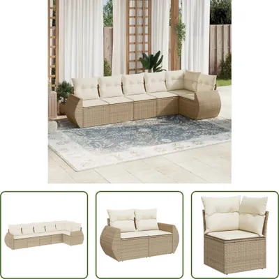 Produktbild von The Living Store 6-tlg. Garten-Sofagarnitur mit Kissen Beige Poly Rattan