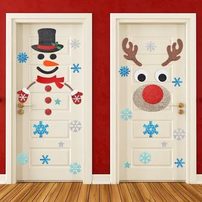 Immagine prodotto di Adesivi natalizi, set da 6 pezzi, con motivo alce e pupazzo di neve, per porte, pareti, finestre, garage e cucina.