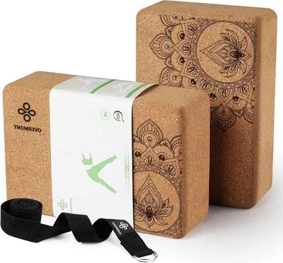 Immagine prodotto di Set di 2 Yogablokken in sughero - per yoga, pilates, fitness in generale e stretching - blocco yoga in legno 23 x 15 x 7,6 cm