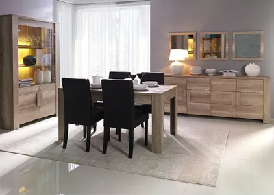 Image de Salle à manger FARRA : buffet, vitrine, 3 miroirs et table avec LED