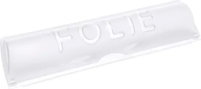 A clear shot of a plastic dispenser for cling film or aluminum foil.