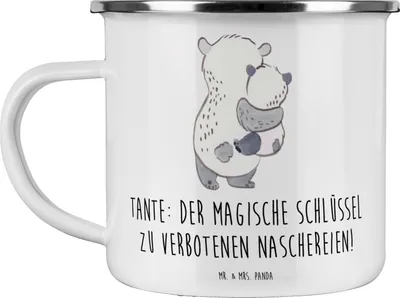Produktbild von Mr. & Mrs. Panda Emaille Tasse Zauberhafte Tante - Weiß - Geschenk, Familie, Pott, Nichte, Liebe, Teetasse, Haferl, becher, Verwandtschaft, Emailletasse, Weihnachten