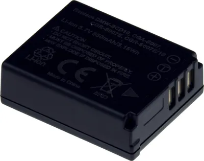 Produktbild von T6 Power Akku für Panasonic Digitalkamera, Teilenummer CGR-S007E, Li-Ion, 3,7 V, 850 mAh (3,1 Wh), schwarz