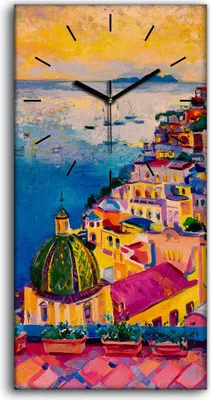 Produktbild von Wanduhr Leinwand Bild Uhr Geräuschlos 30x60 Malerei Dorf Stadt moderne Kunst - schwarze Hände