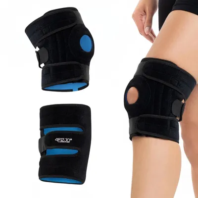 Produktbild von 4FIZJO Kniebandage, Universalgröße, mit Gelring und seitlichen Schienen, schwarz/blau