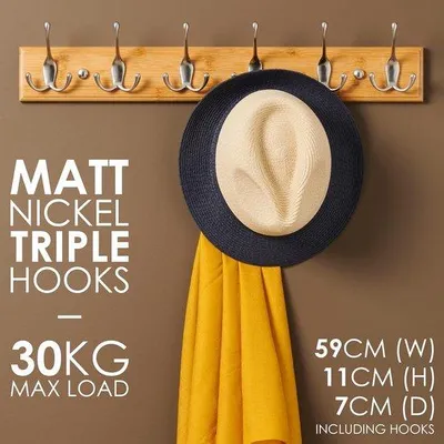 Productafbeelding van Famanu Garderobe, hout, 6 mat-nikkelkleurige haken - 59 cm
