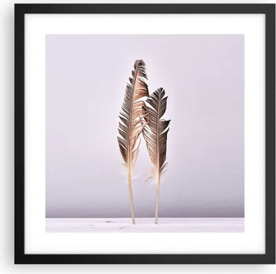 Produktbild von Gerahmtes Poster - Schwarzer Rahmen - Zwei Federn Flieder - 40x40 cm - Wand Bild - Wanddeko - Wandbilder - Kunstposter - Wandposter - Bilderrahmen - Bilder - Kunstdruck - Wandbild - P2BAC40x40-4335