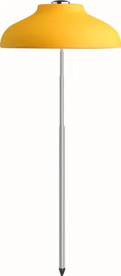 A yellow LED plant light with a silver telescopic stand against a white background.