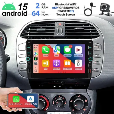 Produktbild von Autoradio 8 Zoll für Fiat Bravo 2007-2012 Android 15 GPS Navigation Apple Carplay Android Auto Touchscreen Bluetooth Freisprechanlage USB-C 2GB RAM 64GB