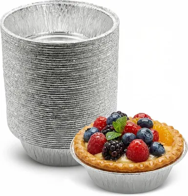 Imagen del producto de Moldes desechables de aluminio para tartas, redondos, de 11 x 3,2 cm, paquete de 50 unidades, para hornear