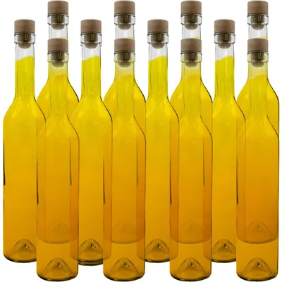 Produktbild von 12er Set Glasflaschen 500ml mit Korkenverschluss - Transparente Likörflaschen aus Glas zum Befüllen & Lagern, wiederverwendbar