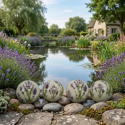 Immagine prodotto di Palla decorativa di lavanda grande, set di 4, circa 10 cm - Decorazione per laghetto